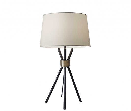 Black Metal Tripod Leg with Antique Brass Accent Table Lamp