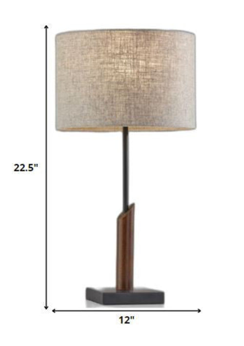 Sculptural Wood Black Metal Table Lamp