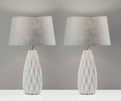 Set of 2 White Ceramic Geometric Base Table Lamp