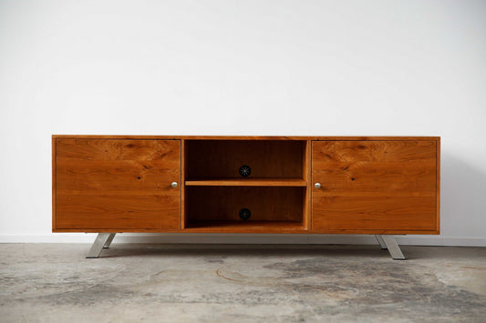 Warm Natural Cherry And Steel TV Stand or Media Center