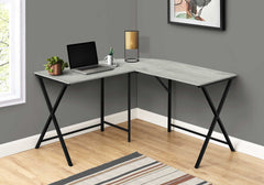 55inches Grey Top and Black Metal Corner Computer Desk