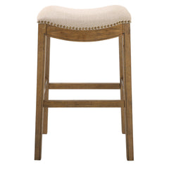 Bar Height Saddle Style Counter Stool with Cream Fabric and Nail head