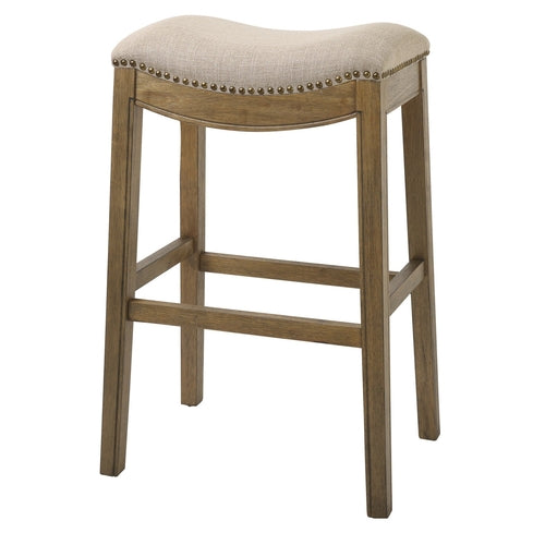 Bar Height Saddle Style Counter Stool with Cream Fabric and Nail head