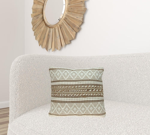 Linen and Brown Jute Throw Pillow