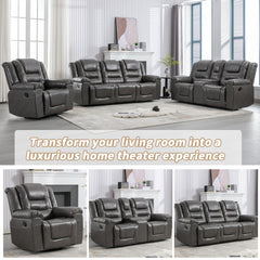 3 Seater Home Theater Recliner Manual Recliner Chair with Two Built-in