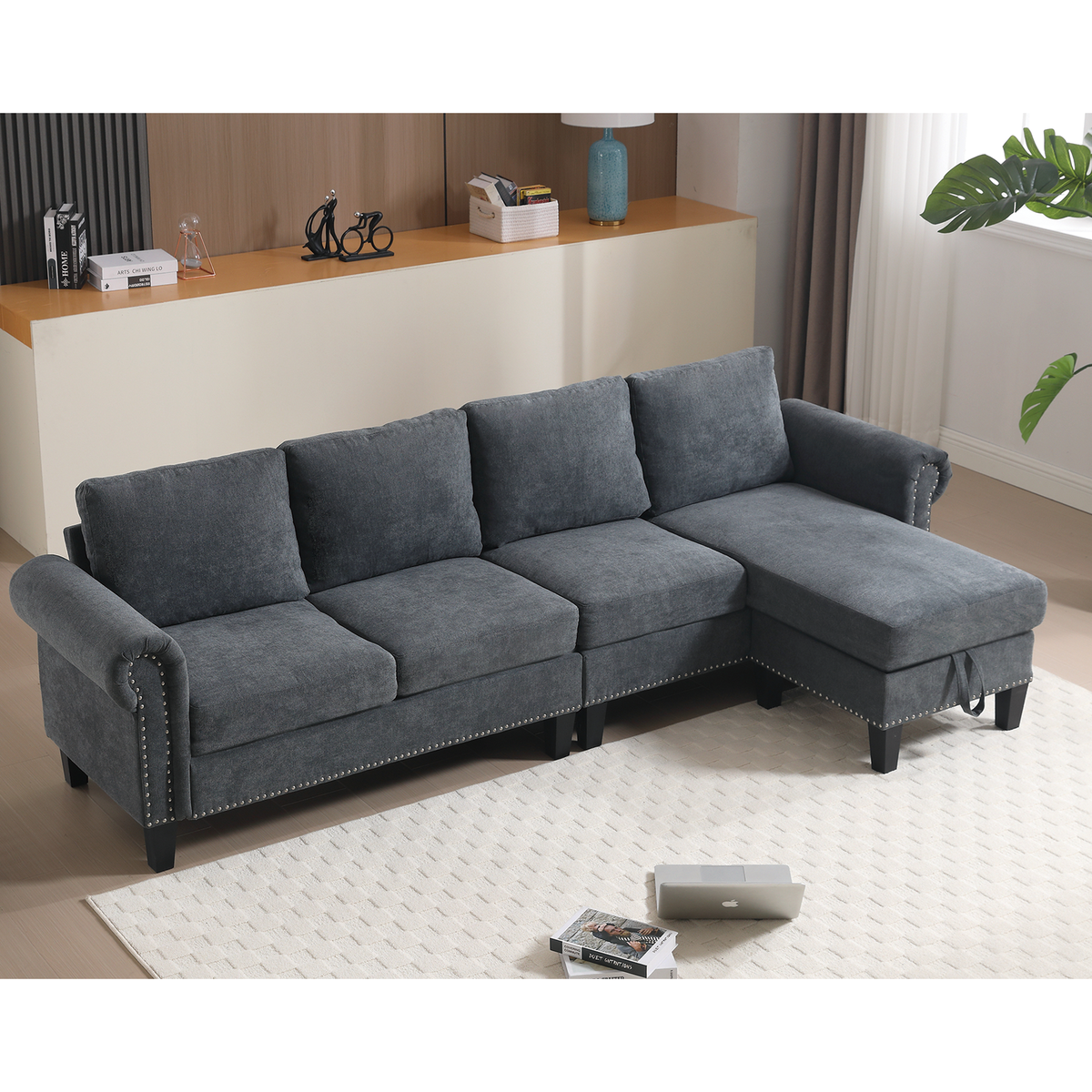 Convertible Sectional Sofa with Storage,L-shaped sofa,Four-seater