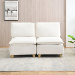 58-inch double-seat sofa in straight-row style, made of beige flannel,