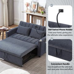 55.9" Convertible Sofa Bed Loveseat Sofa with Three USB Ports, Two