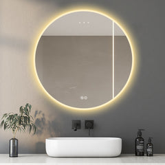 32'' LED Round Wall-Mounted Mirror, Anti-Fog, 3 Color Temperature