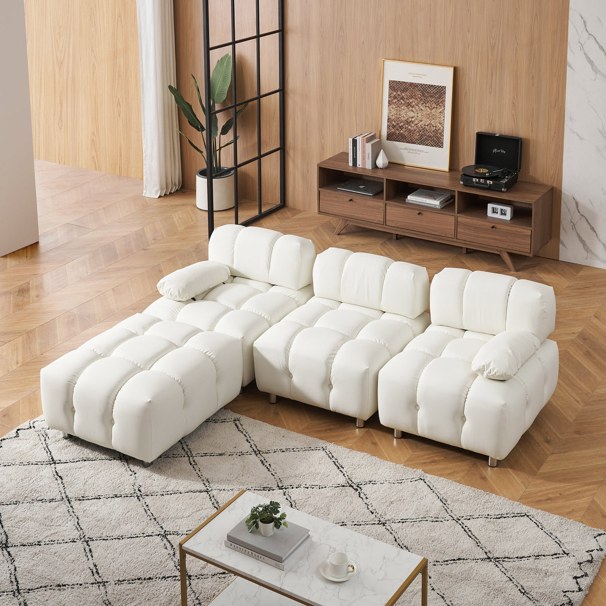 A 90.60-inch technology cloth beige sofa, waterproof, stain and cat