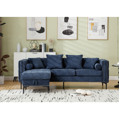 L Shaped Sectional Sofa , Convertible Storage Ottoman,Chenille ,Square