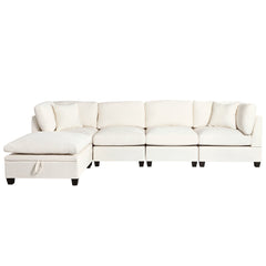 Upholstered Modular Sofa with Removable Storage Ottoman, 2 hidden cup