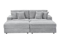 82 inches gray corduroy sofa, two storage feet +4 throw pillows,