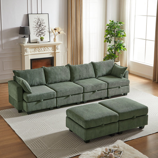 113.5'' Modular Sectiona Corduroy Sofa, Sectional Couches for Living