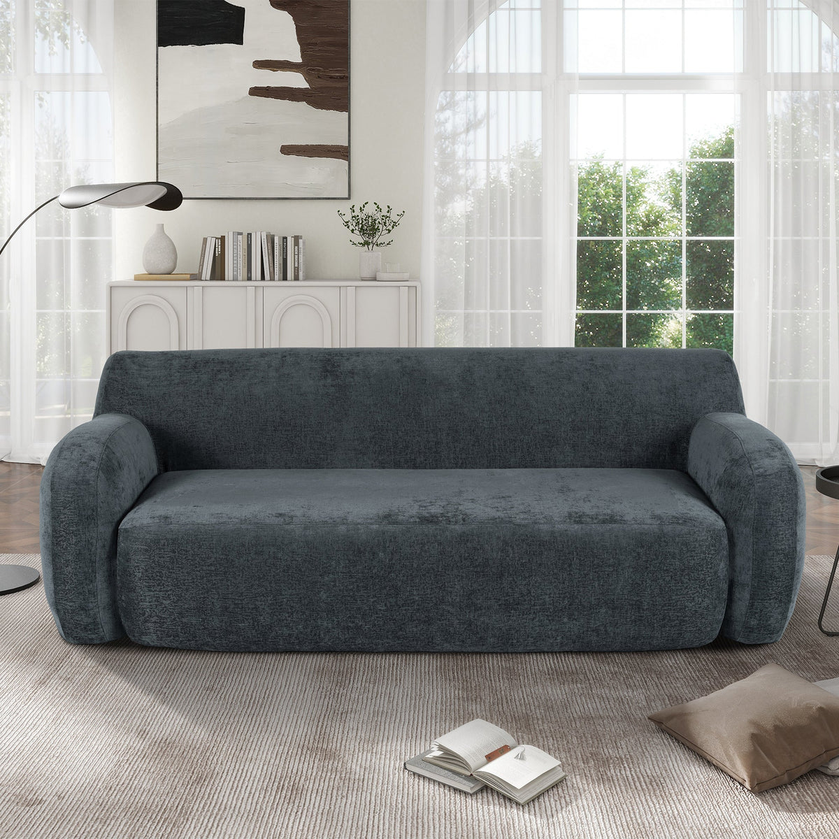 81.5" Minimalist Compression Sofa, Curved Design, 3-Seater Casual Sofa