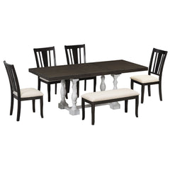 Traditional 6-Piece 78inch Trestle Extendable Dining Table Set with