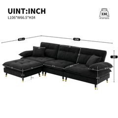 106*66.5" L shaped Convertible Sectional Sofa,4 Seat Tufted Couch Set