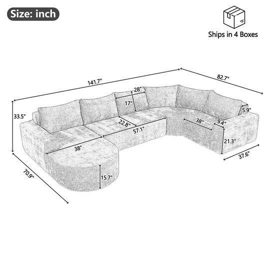 141.7" Oversized Modular Sofa Cloud Sectional Sofa Set Upholstered