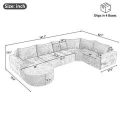 141.7" Oversized Modular Sofa Cloud Sectional Sofa Set Upholstered