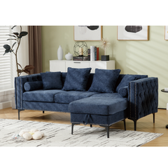 L Shaped Sectional Sofa , Convertible Storage Ottoman,Chenille ,Square