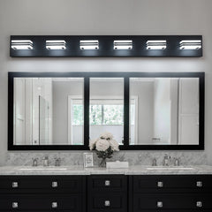 LED Modern Black Vanity Lights, 6-Lights Acrylic Matte Black Bathroom