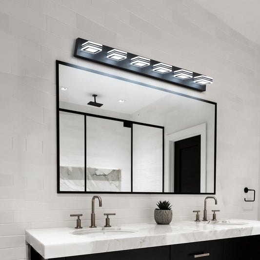 LED Modern Black Vanity Lights, 6-Lights Acrylic Matte Black Bathroom