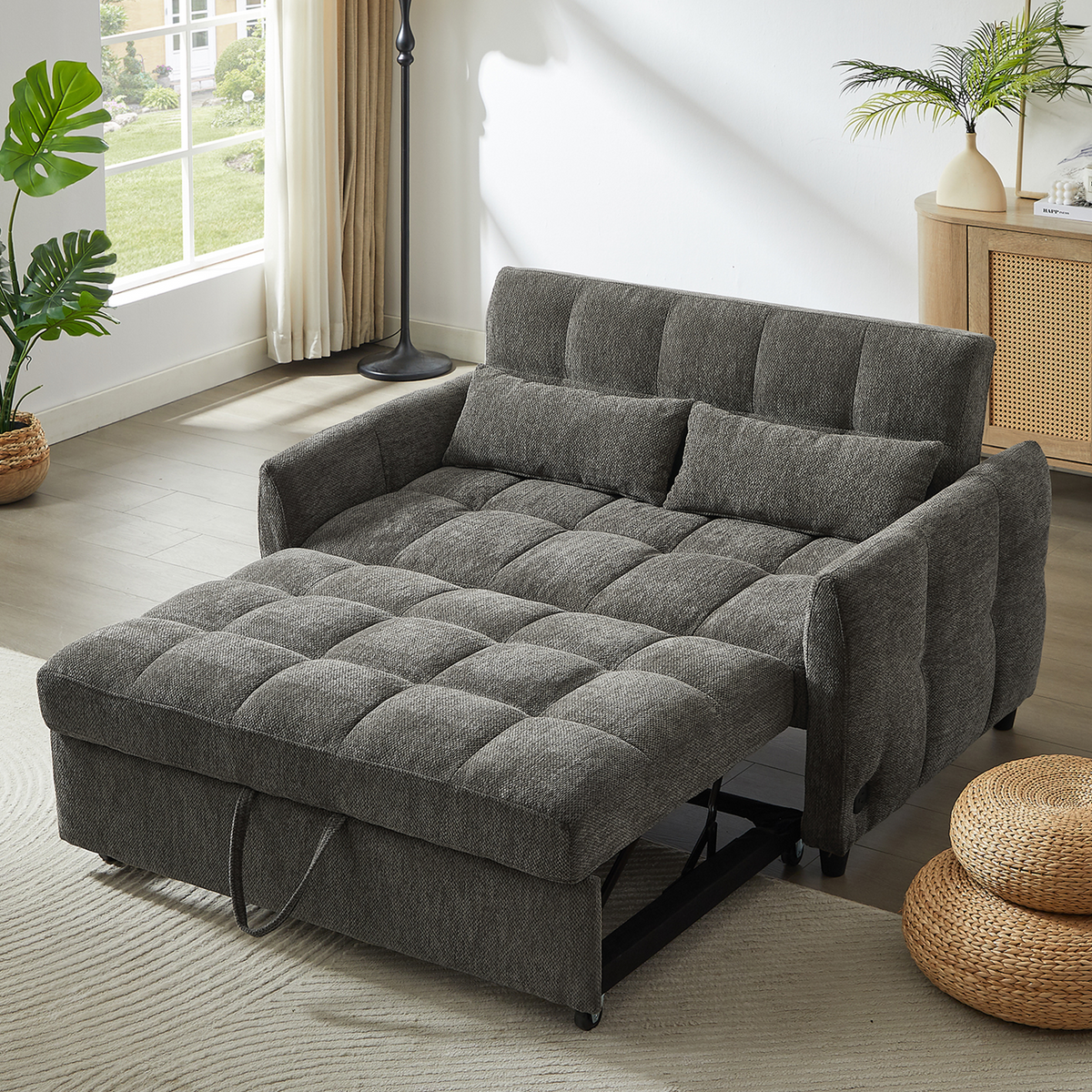 52.8" Loveseat Sofa Pull-out Sofa Bed Tufted Sleeper Sofa with an