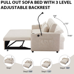 55.9" Convertible Sofa Bed Loveseat Sofa with Three USB Ports, Two