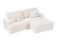 82 inches white corduroy sofa, storage feet +4 throw pillows, create a