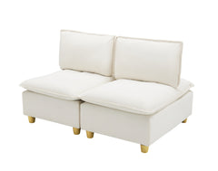 58-inch double-seat sofa in straight-row style, made of beige flannel,