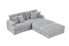 82 inches gray corduroy sofa, two storage feet +4 throw pillows,