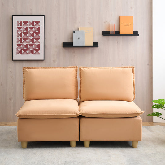 58-inch double-seat sofa in pumpkin-colored flannel with a