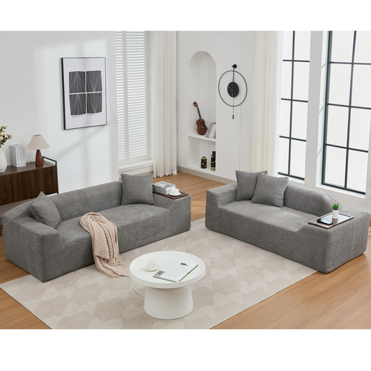 2 Piece Boucle Cloud Sofa Set, Upholstered Sofa Set, Modern 3 Seater