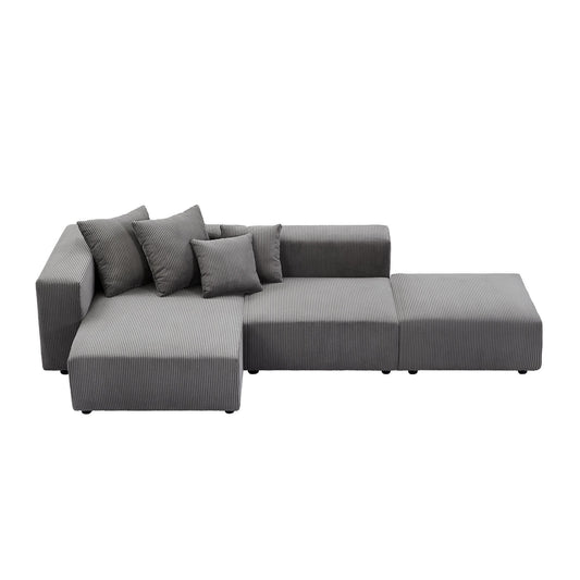 Soft Corduroy Sectional Modular Sofa Set, Small L-Shaped Chaise Couch