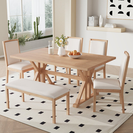 Farmhouse Classical 6-Piece Dining Table Set with Trestle Legs,Kitchen