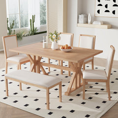 Farmhouse Classical 6-Piece Dining Table Set with Trestle Legs,Kitchen