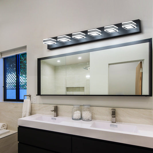 LED Modern Black Vanity Lights, 6-Lights Acrylic Matte Black Bathroom