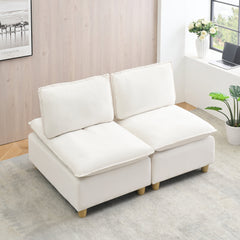 58-inch double-seat sofa in straight-row style, made of beige flannel,