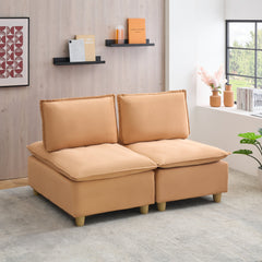 58-inch double-seat sofa in pumpkin-colored flannel with a