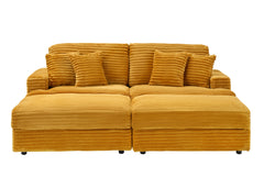 82 inches orange corduroy sofa, two storage feet +4 throw pillows,