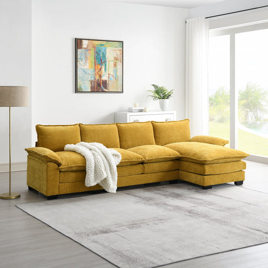 118*55" Modern L-shaped Chenille Cloud Sofa with Double Seat