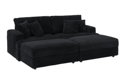 82 inches black corduroy sofa, two storage feet +4 throw pillows,