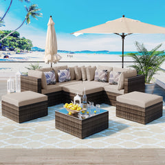 8-piece Outdoor Wicker Sofa Set, Rattan Sofa Lounger, With Colorful