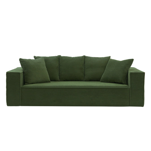 88.97inch Corduroy Sofa with 5 Matching Toss Pillows, Sleek Design,