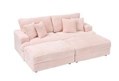 82 inches pink corduroy sofa, two storage feet +4 throw pillows,