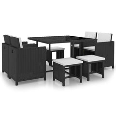 5 Piece Outdoor Dining Set with Cushions Poly Rattan Black