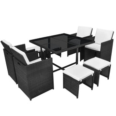 5 Piece Outdoor Dining Set with Cushions Poly Rattan Black