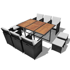 5 Piece Outdoor Dining Set Poly Rattan and Acacia Wood Black