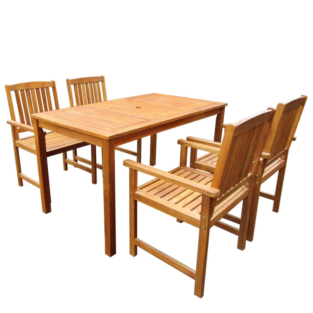 5 Piece Outdoor Dining Set Gray Solid Acacia Wood