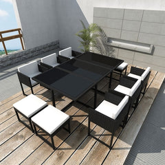 9 Piece Outdoor Dining Set with Cushions Poly Rattan Black